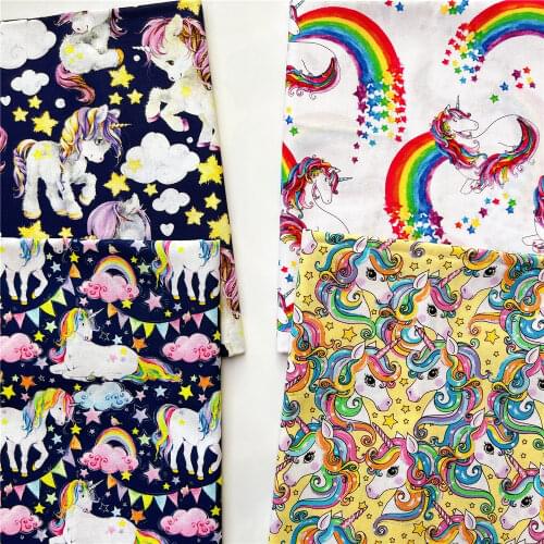 Wide110cm stripe Rainbow Unicorn Fairy Cotton Fabric Cotton Fabric Sewing Material Diy Cloth baby Dress shirt Huian headscarf