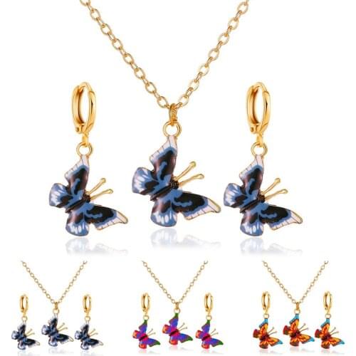 3PCS Butterfly Necklace Earring Set Creative Charm Necklace Alloy Necklace with 1 Pair Earrings Women Girls Sweet Jewellery