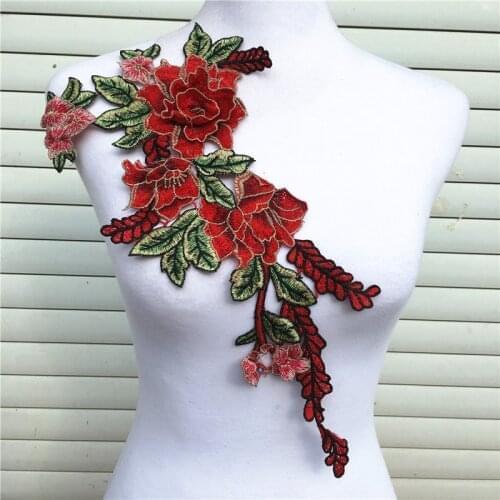 Red Fabric Flower Venise Lace Sewing Applique DIY Craft Lace Neckline Collar Ladies Garment Accessories Scrapbooking