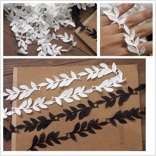 2Meters White Black Embroidered Leaves Lace Trims Applique Polyester Cotton Costume Trimmings Home Textiles Sewing Lace Ribbons