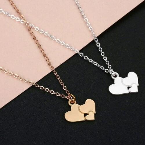 QIAMNI Sweet Stacking Three Love Hearts Pendant Necklace Choker Mothers Lovers Gift Engagement Family Statement Jewelry Collier