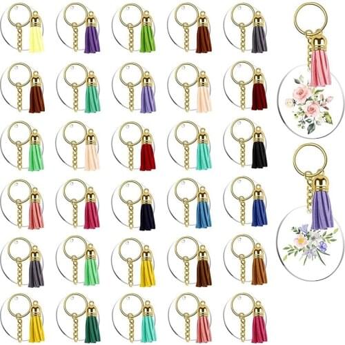 LUDA 128Pcs Acrylic Keychain Blanks Clear Circle Discs Key Chain 2 Inch Tassel Pendant Keyring for DIY Projects and Crafts