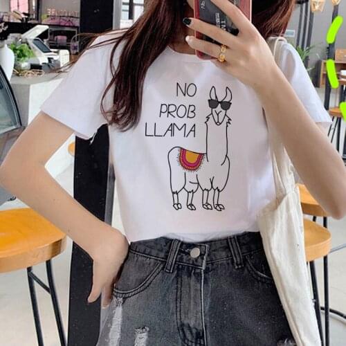 Fashion Funny Alpaca T Shirt Women Lovely Print Short Sleeved O-neck T-shirt Oversize Ullzang Tshirt Harajuku Tops Girl T-shirt