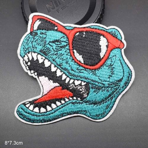 Fashionable Fashion Dinosaur With Glasses Iron On Full Embroidered Clothes Patches For Clothing Stickers Garment Wholesale