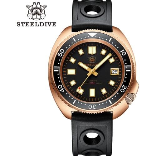 Steeldive Bronze Diver Watches Men Mechanical Watch Luminous Water Resistant 200M Ceramic Bezel Rubber Strap