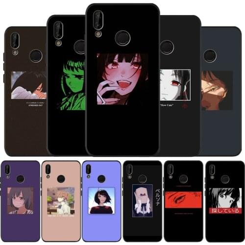 Sad Japanese Anime Aesthetic Black Soft Phone Case For Huawei 40 30 20 10 9 Lite Pro P smart 2019 Y6 Y6 Prime2019 Y9 2018
