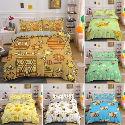 Bee Honey Bedding Set Cartoon Cute Insect Duvet Cover Sets Single Double Queen King Size Bedclothes For Kids Teen