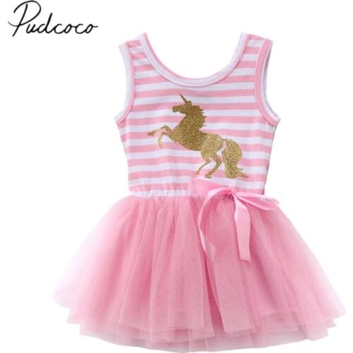 2018 Brand New Newborn Infant Child Sleeveless Princess Baby Girls Toddler Kids Dress Unicorn Casual Party Wedding Tutu 0-5Y