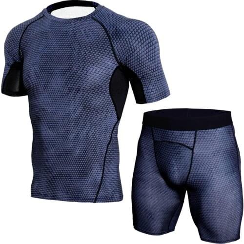 2018New Sportswear Gym Running Set Compression Tights O-Neck Tracksuit Men Quick Dry Short Sleeve Shirt Shorts Male Fitness Suit