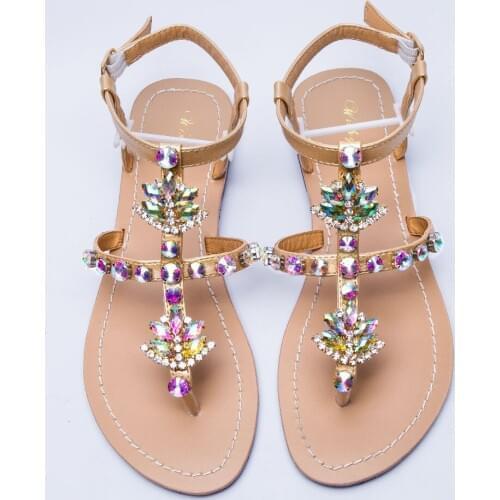 2021 NEW Women`s summer bohemia diamond sandals woman beach shining rhinestones shoes Boho T-strap thong flip flops comfortable