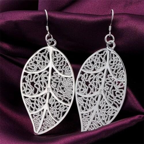 New 925 Sterling Silver Fashion Leaf Earrings For Women Wedding Engagement Jewelry Best Gift Christmas Gift