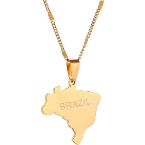Stainless Steel Brazil Map Flag Necklaces Pendant for Women Brazilians Charm Jewelry