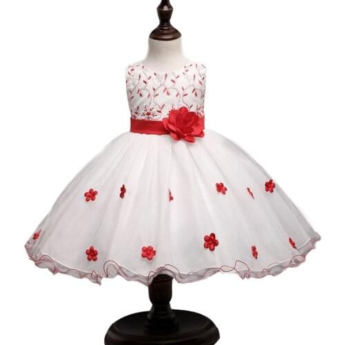 2017 romantic flower girl dresses ball gowns for children white dress wedding party dress red belt vestido infantil de verao