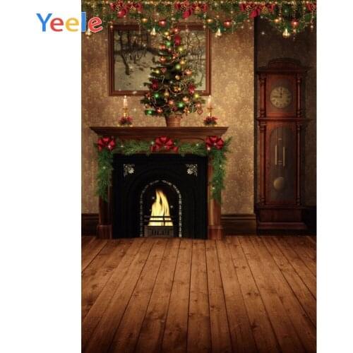 Christmas Tree Grass Fireplace Door Wooden Floor Home Decor Backdrop Photography Custom Photographic Background For Photo Studio
