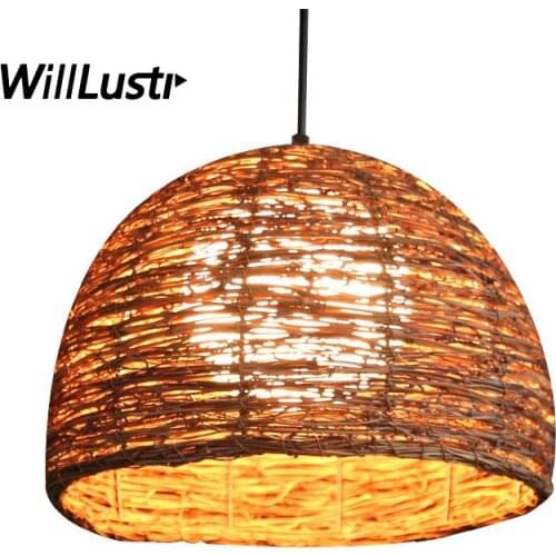 Hand Knitted Rattan Pendant Lamp China Japan Zen Hotel Restaurant Cafe Tea House Dinning Room Bar Handmade Dome Suspension Light