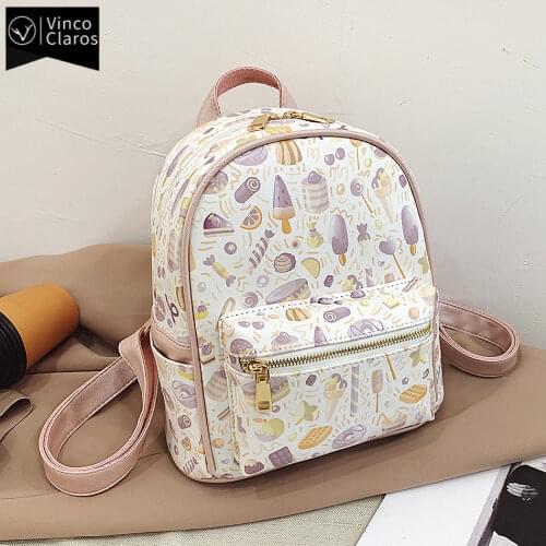Cute Cartoon Printing Small Backpack Fashion Soft Leather Womens Backpack School Backpacks for Teenage Girls Trend Designer Bag