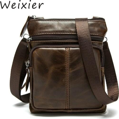 WEIXIER Messenger Bag Mens Shoulder Genuine Leather bags Flap Small male man Crossbody bags for men natural Leather bag V3-31