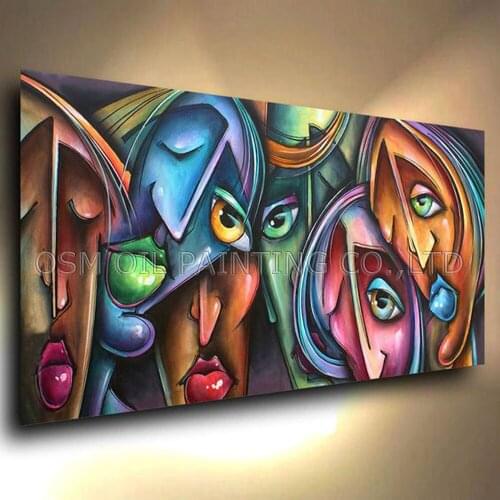 Top Artist Hand-painted Abstract Portrait Oil Painting on Canvas Colorful Different Faces Oil Painting Unique Gift for Friends