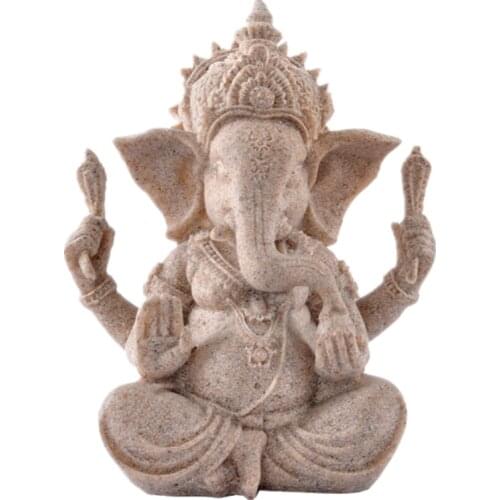 Home decoration Nature Sandstone Indian Ganesha Figurine Religious Hindu Elephant God Statues Fengshui Elephant-Headed Buddha