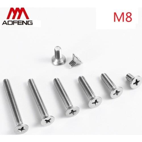 8m Cross Recessed Countersunk Head Screws 304 Stainless Steel M8X10 12 14 16 18 20 25 30 35 40 50 60 70 80 90 100mm Philips Head