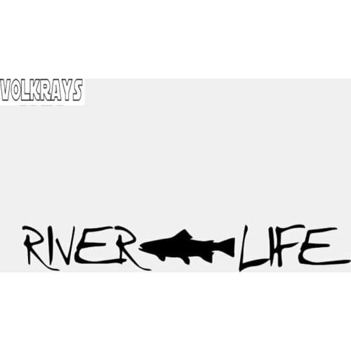 Volkrays Personality Car Sticker Fly Fishing River Life Trout Fishing Accessories Reflective Vinyl Decal Black/White,2cm*17cm