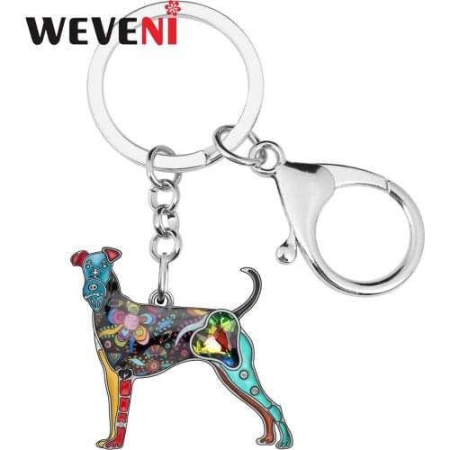 WEVENI Enamel Alloy Rhinestone Floral Irish Terrier Dogs Keychains Fashion Pets Key Chain Ring Jewelry For Women Girl Teens Gift