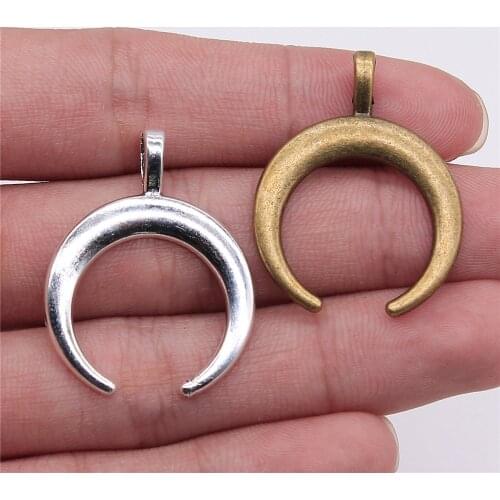 WYSIWYG 3pcs 33x26mm Pendant Horns Crescent Moon Charm Pendants For Jewelry Making Antique Silver Color Horns Pendants