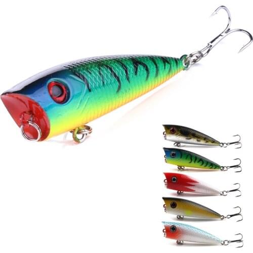 YUZI 1PC 3D Eyes Artificial Hard Bait Floating Popper 6CM 6.3G Fishing Lure 5 Colors Fishing Tackle