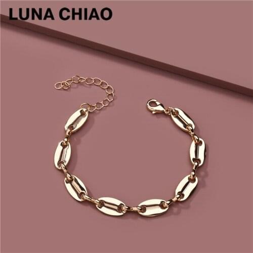 LUNA CHIAO Gold Silver Color Trendy Chunky Metal Chain Links Bracelets for Women