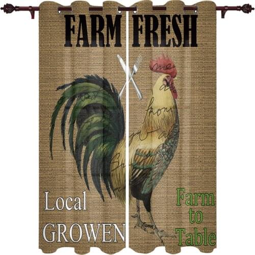 Animal Rooster Burlap Background Window Curtains Kitchen Bedroom Drapes Home Decor Luxury Living Room Backdrop Curtain