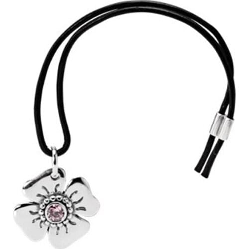 100% S925 Sterling Silver Daisy Buckle Corkscrew Pink CZ And Black Leather 890000PCZ Glamour Jewelry Womens Jewellery