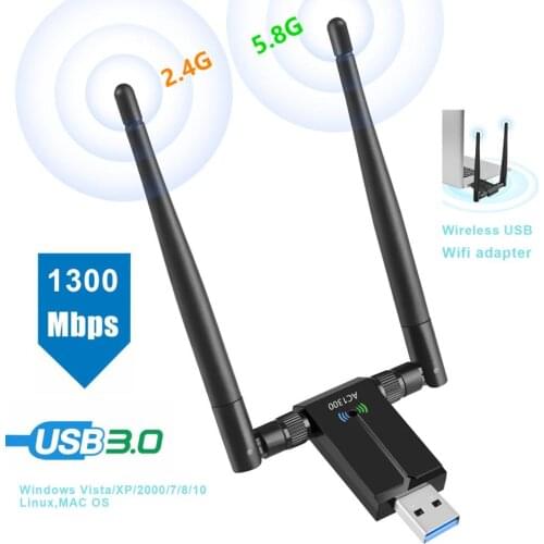2.4G/5.G Wifi USB Adapter 1300Mbps RTL8812BU Dual Band For PC Black Ethernet WiFi Dongle External Antenna Receiver Network Card