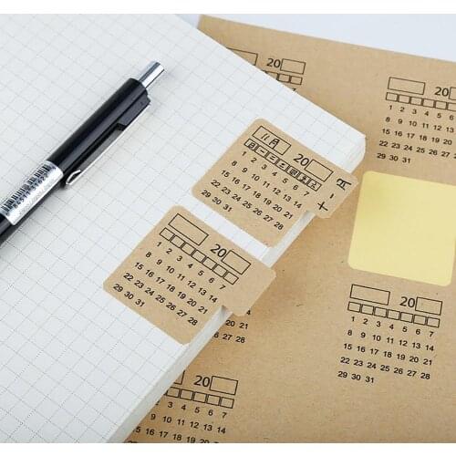 2Pcs 2020 2021 Kraft Paper Handwritten Calendar Notebook Index tag Stickers
