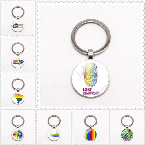 2021 Colorful Rainbow LGBT Art Picture Keychain Glass Convex Round 25mm Pendant Keychain