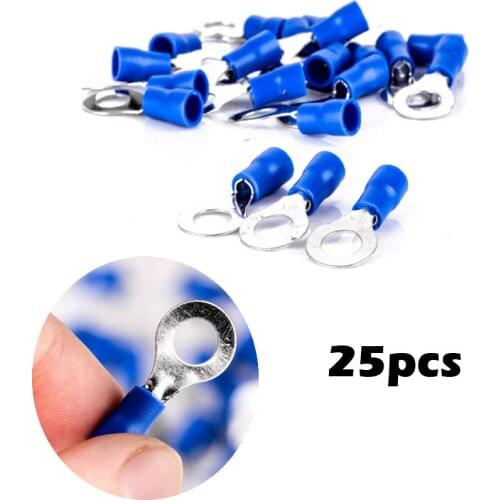 25pcs Insulated Crimp Ring Terminal Blue 14-16 AWG RV 2-6 Electrical Wire Connectors Terminals New
