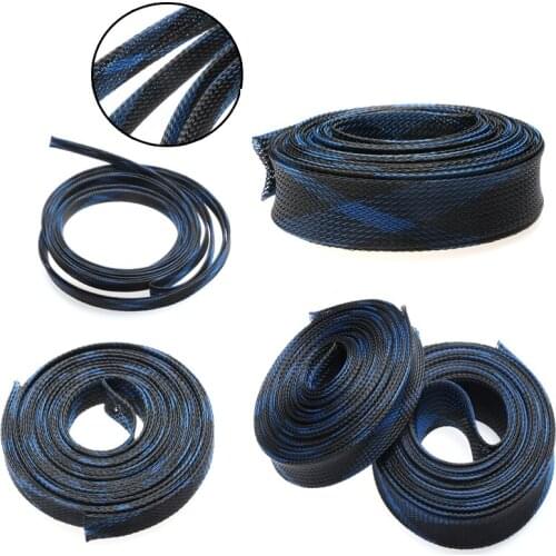 5/10M Black & Blue Insulated Braid Sleeving 3-30mm Tight PET Wire Cable Protection Expandable Cable Sleeve Wire Gland