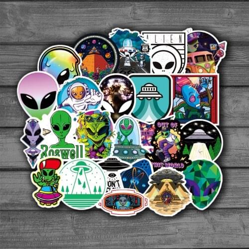50PCS Aliens UFO Cartoon Stickers Skateboard Fridge Phone Guitar Laptop Motorcycle Travel Luggage Classic Toy Decal Stickers