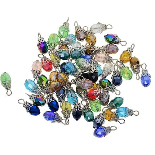 50pcs Glass Waterdrop Pendants Jewelry Making Charms For Necklace Ornaments