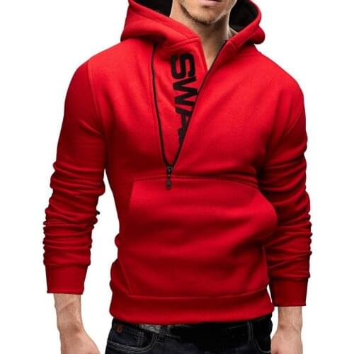 80% HOT SALES！！！Autumn Men Long Sleeve Letters Print Half Zipper Sweatshirt Pocket Slim Hoodie