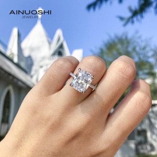 AINUOSHI 925 Sterling Silver 10x12mm Cushion Cut SONA Diamond Engagement Rings For Women Promise Anniversary Rings