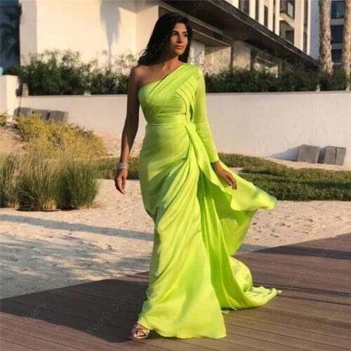 Asymmetrical One Shoulder Party Dresses A-line Sleeveless Evening Dresses High Quality Dubai Prom Dress Celebrity Gowns 2021