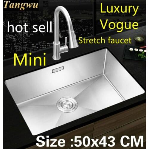 Free shipping Apartment luxury kitchen manual sink single trough food-grade 304 stainless steel hot sell 50x43 CM