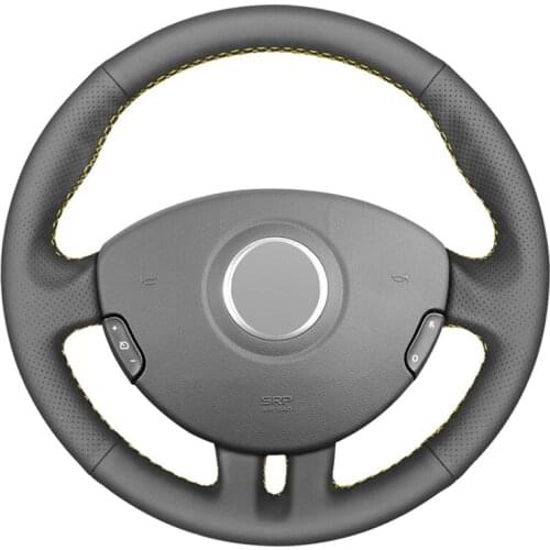 Black Leather Car Hand-stitched Custom Car Steering Wheel Cover for Renault Clio 3 2005-2013 Clio 3 RS 2005-2013