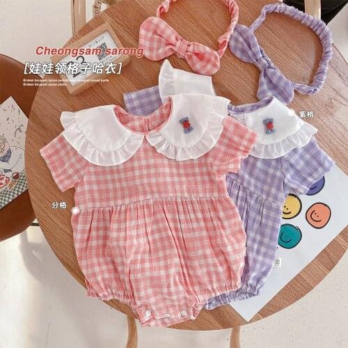 Baby Girls Clothing Summer Cute Romper Plaid Overalls Newborn Infant Girls Short Sleeve Baby Clothes Baby Costume Girl Outfits