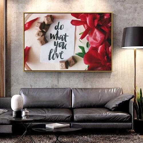 Forbeauty Oil Canvas Painting inscription_text_chocolate_peonies For Home Decoration Wall Art
