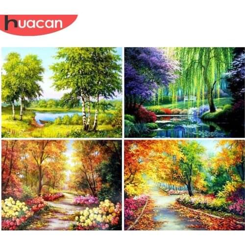 HUACAN Diamond Painting Cross Stitch Tree Scenic Full Square Rhinestones 5D DIY Diamond Embroidery 5D Diamond Mosaic Wall Decor