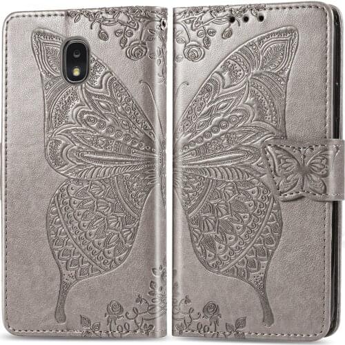J7-2018 Cute Butterfly Case for Samsung Galaxy J7 2018 (5.5in) SM-J737A Cover Flip Leather Wallet Book Black J737 GalaxyJ7 J737T