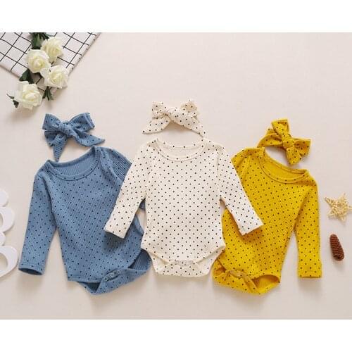 3m-24m Newborn Baby Boys Girls Long Sleeves Ribbed Romper Bodysuit+headband Outfits Dresses For Girls Romper Детская Одежда