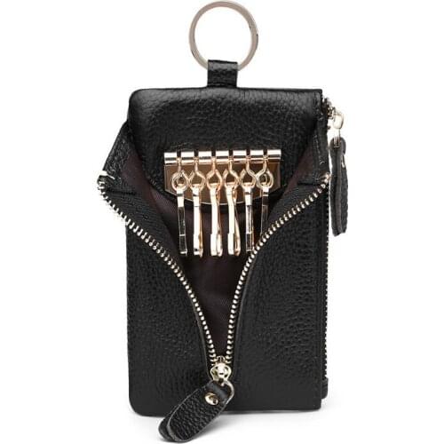 Genuine Leather Big Size Candy Color Key Chain Wallet Golden Metal Hook Collar Shape Small Card Key Bag Pocket Custom name logo