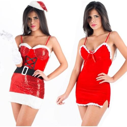 Sexy Women Christmas Maid Costumes Cosplay Outfit Dress Uniform Set Winter Red Mini Dress Anime Costume Women Fancy Party